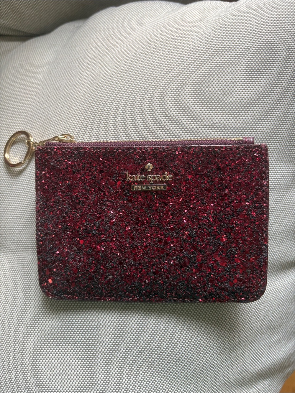 kate spade New York Glitter Card Zip Pouch in Deep Red